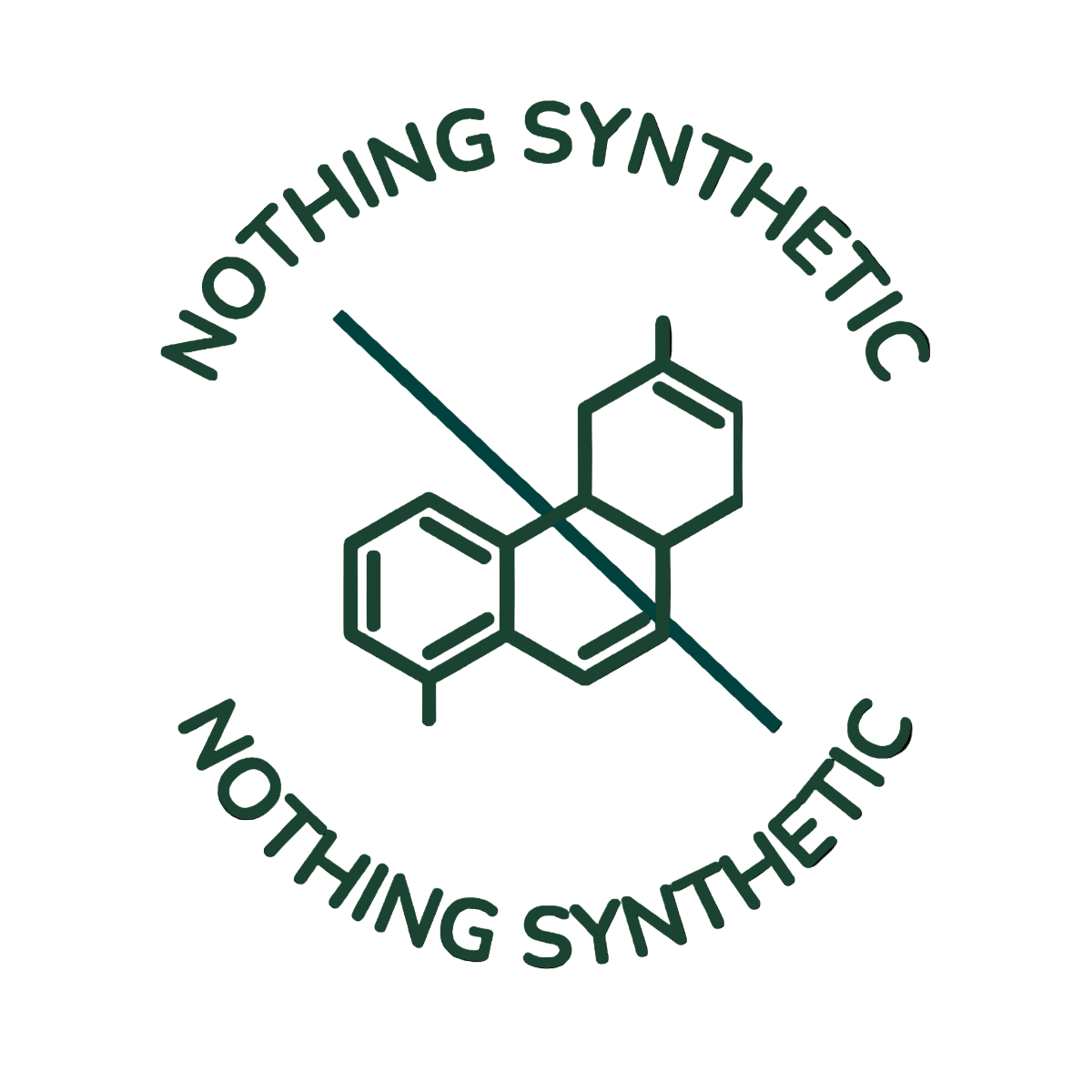 Stamp with molecular structure and 'Nothing Synthetic' text